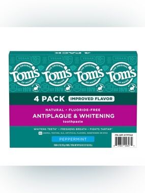 Set of 4 Tom's of Maine Antiplaque & Whitening Toothpaste - Peppermint 4.7oz